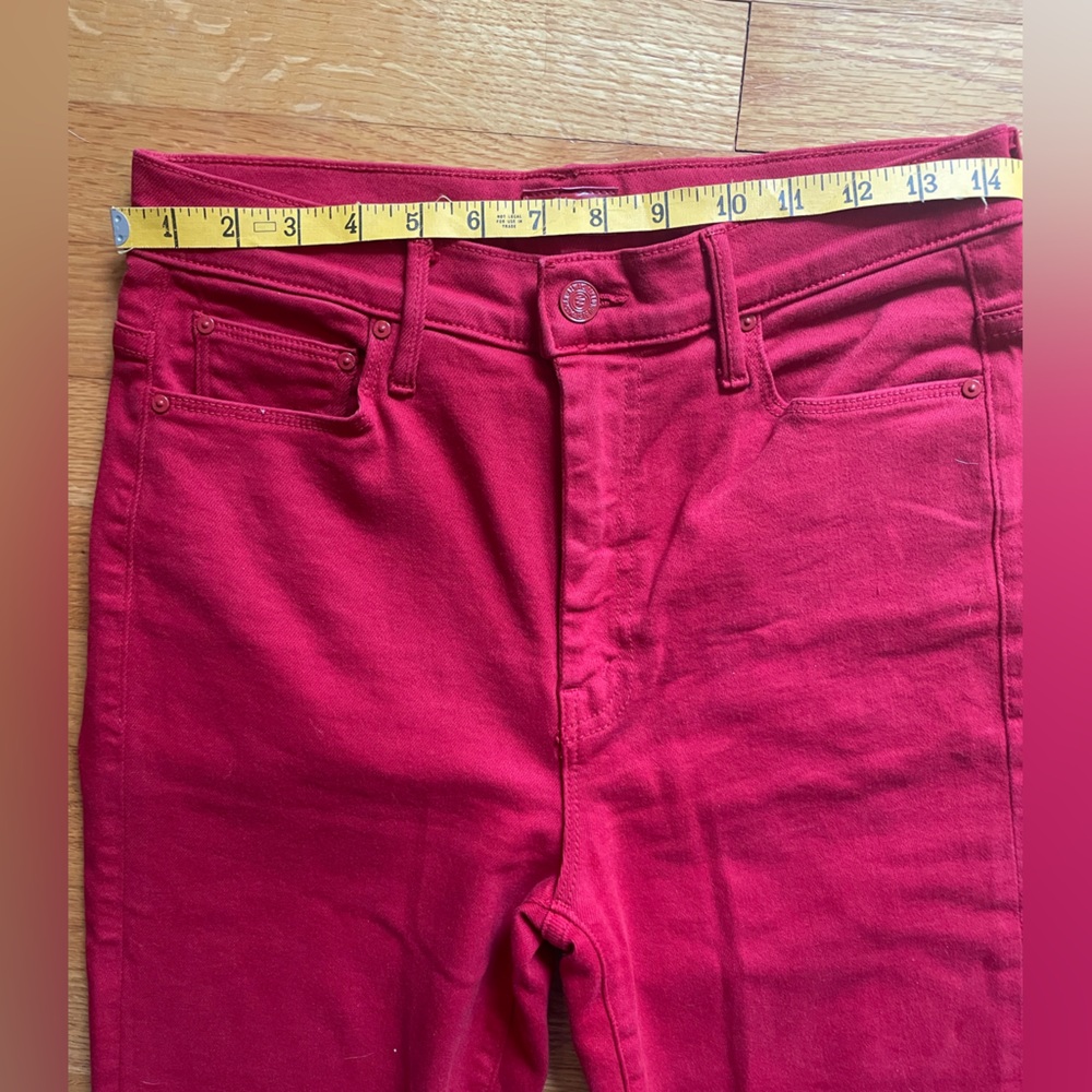 MOTHER Bold Red Denim High Waisted Weekender Skimp Jeans Sz28 - Picture 11 of 12